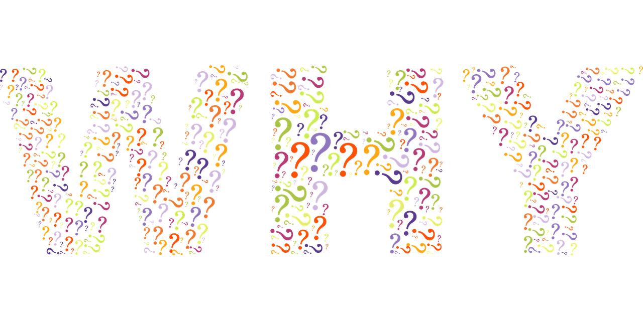 Bright, multicolored "WHY" text made of confetti-style dots for creative design.