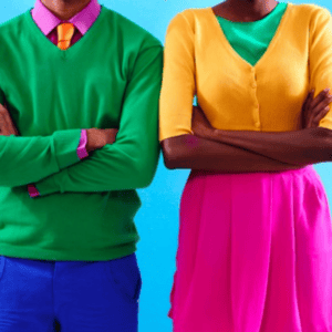 Vibrant clothing styles featuring bold color combinations for contemporary fashion.