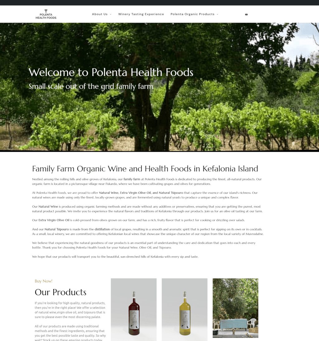 Organic family farm producing health foods and wines in Kefalonia Island.